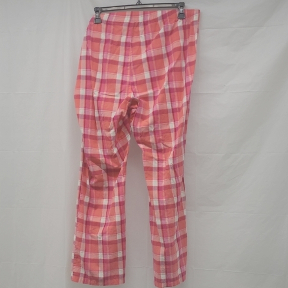 Pants Pink White Plaid Y Poplin Cotton Elastic waist draw string Preppy Hi Rise - Picture 10 of 10